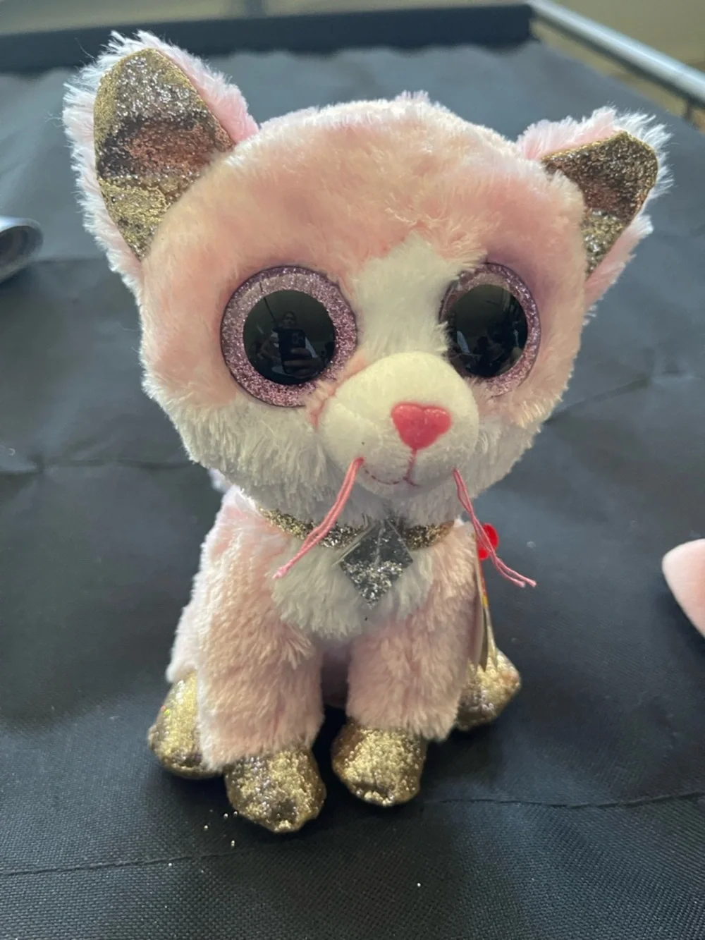 Ty Pink & White Plush Cat with Glitter Accents
